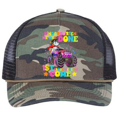 Unicorn Kindergarten We Are Done 1st Grade Here We Come Retro Rope Trucker Hat Cap