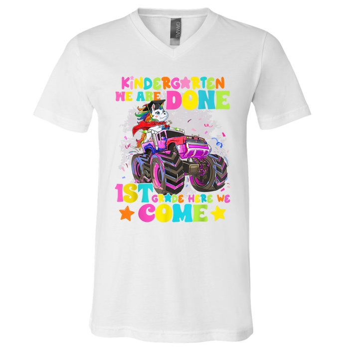 Unicorn Kindergarten We Are Done 1st Grade Here We Come V-Neck T-Shirt