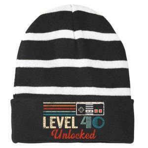 Unlocked Level 40 Birthday Video Game Controller Striped Beanie with Solid Band