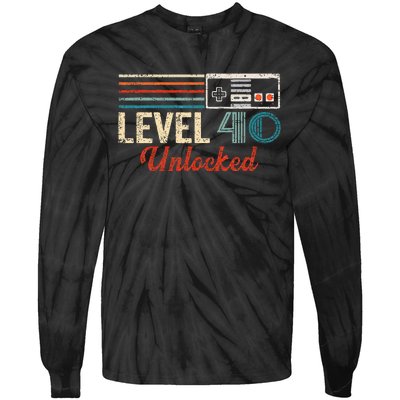 Unlocked Level 40 Birthday Boy Video Game Controller Tie-Dye Long Sleeve Shirt