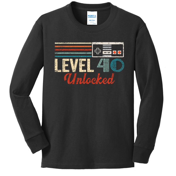 Unlocked Level 40 Birthday Boy Video Game Controller Kids Long Sleeve Shirt