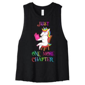 Unicorn Librarian Book Collector Gift Just One More Chapter Women's Racerback Cropped Tank