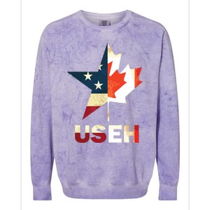 USEH Leaf Canadian American Flag Shirts Canada USA Flag Gift Colorblast Crewneck Sweatshirt