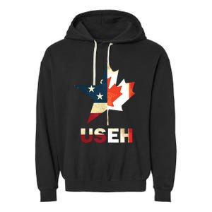 USEH Leaf Canadian American Flag Shirts Canada USA Flag Gift Garment-Dyed Fleece Hoodie