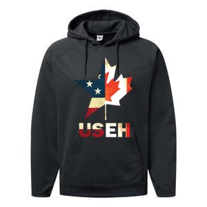 USEH Leaf Canadian American Flag Shirts Canada USA Flag Gift Performance Fleece Hoodie