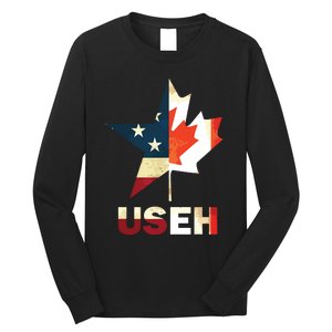 USEH Leaf Canadian American Flag Shirts Canada USA Flag Gift Long Sleeve Shirt