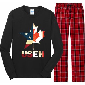 USEH Leaf Canadian American Flag Shirts Canada USA Flag Gift Long Sleeve Pajama Set