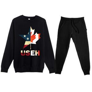 USEH Leaf Canadian American Flag Shirts Canada USA Flag Gift Premium Crewneck Sweatsuit Set