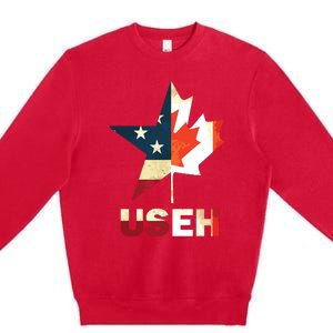 USEH Leaf Canadian American Flag Shirts Canada USA Flag Gift Premium Crewneck Sweatshirt