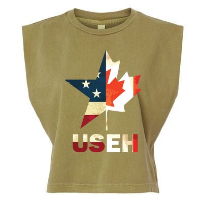 USEH Leaf Canadian American Flag Shirts Canada USA Flag Gift Garment-Dyed Women's Muscle Tee