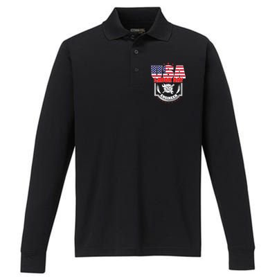 Usa Labor Day Engineer Patriotic Proud American Flag America Gift Performance Long Sleeve Polo