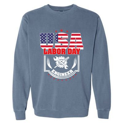 Usa Labor Day Engineer Patriotic Proud American Flag America Gift Garment-Dyed Sweatshirt