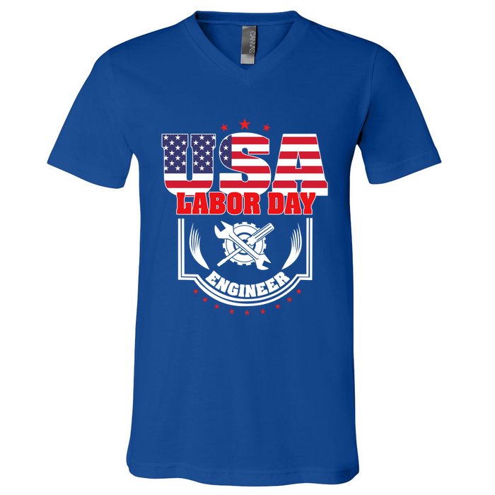 Usa Labor Day Engineer Patriotic Proud American Flag America Gift V-Neck T-Shirt