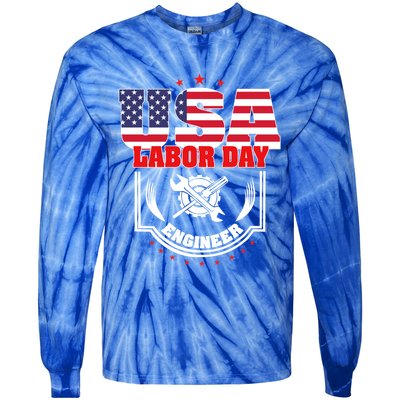 Usa Labor Day Engineer Patriotic Proud American Flag America Gift Tie-Dye Long Sleeve Shirt