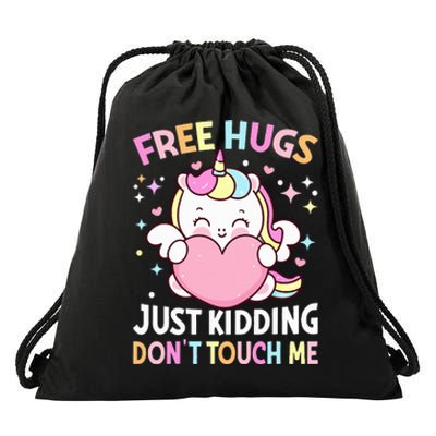 Unicorn Lover  Funny Free Hugs Just Kidding Don't Touch Me  Drawstring Bag