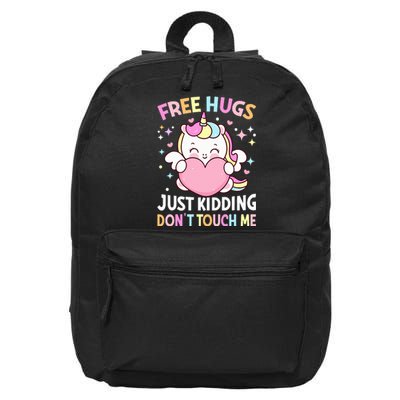 Unicorn Lover  Funny Free Hugs Just Kidding Don't Touch Me  16 in Basic Backpack