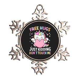 Unicorn Lover  Funny Free Hugs Just Kidding Don't Touch Me  Metallic Star Ornament