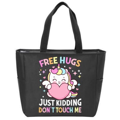 Unicorn Lover  Funny Free Hugs Just Kidding Don't Touch Me  Zip Tote Bag