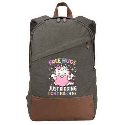 Unicorn Lover  Funny Free Hugs Just Kidding Don't Touch Me  Cotton Canvas Backpack