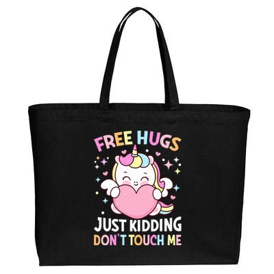 Unicorn Lover  Funny Free Hugs Just Kidding Don't Touch Me  Cotton Canvas Jumbo Tote