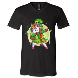 Unicorn Leprechaun Hat Costume Dabbing Dance V-Neck T-Shirt