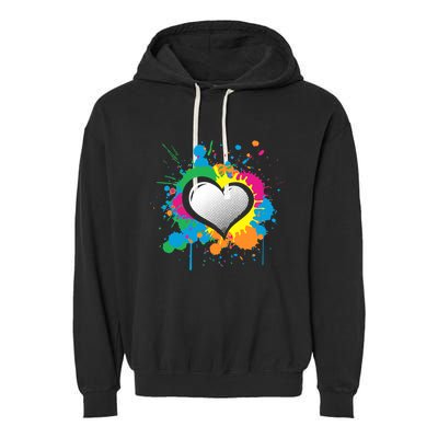 Unique Love Heart Multi Color Paint Splash Splatter Garment-Dyed Fleece Hoodie