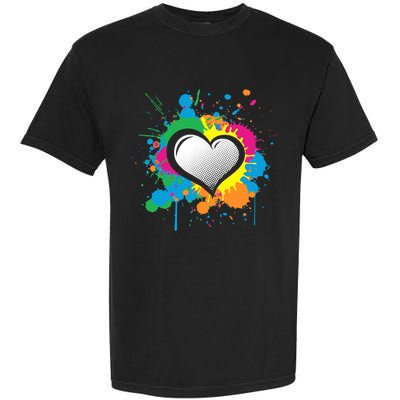 Unique Love Heart Multi Color Paint Splash Splatter Garment-Dyed Heavyweight T-Shirt