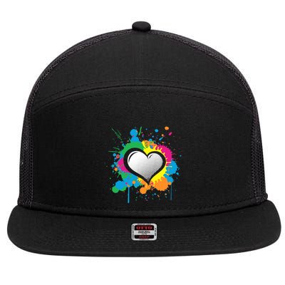 Unique Love Heart Multi Color Paint Splash Splatter 7 Panel Mesh Trucker Snapback Hat