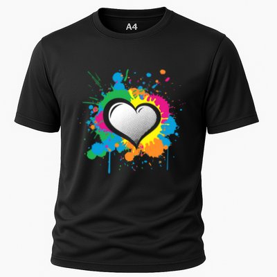 Unique Love Heart Multi Color Paint Splash Splatter Performance Shirt