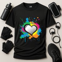 Unique Love Heart Multi Color Paint Splash Splatter Performance Shirt