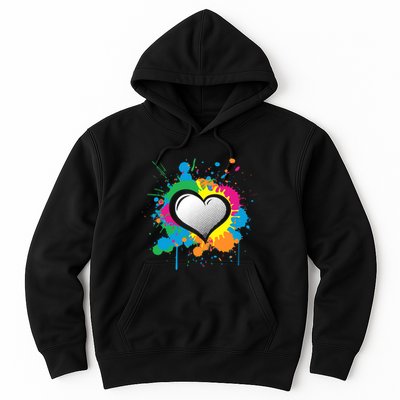 Unique Love Heart Multi Color Paint Splash Splatter Hoodie