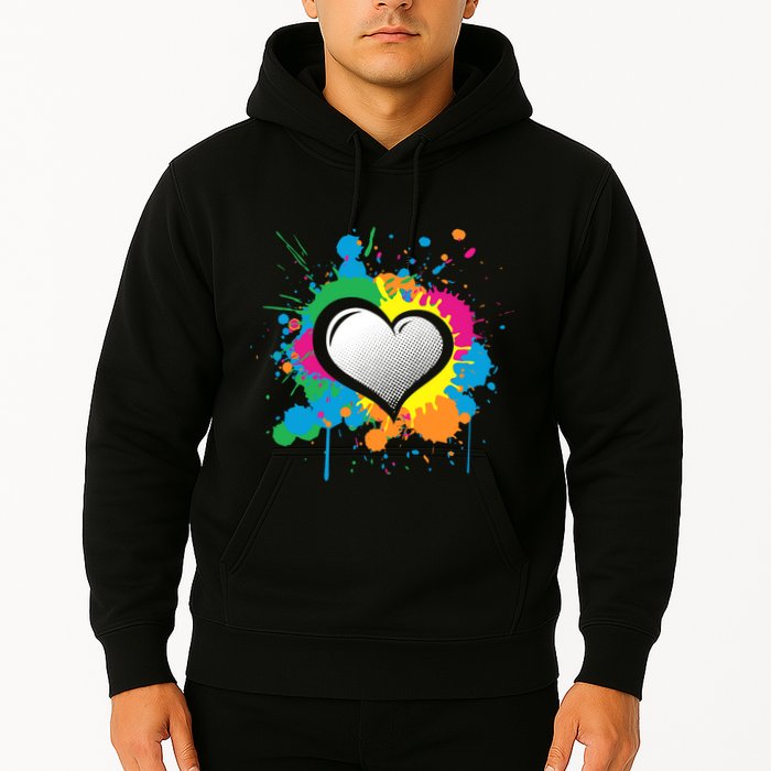 Unique Love Heart Multi Color Paint Splash Splatter Hoodie