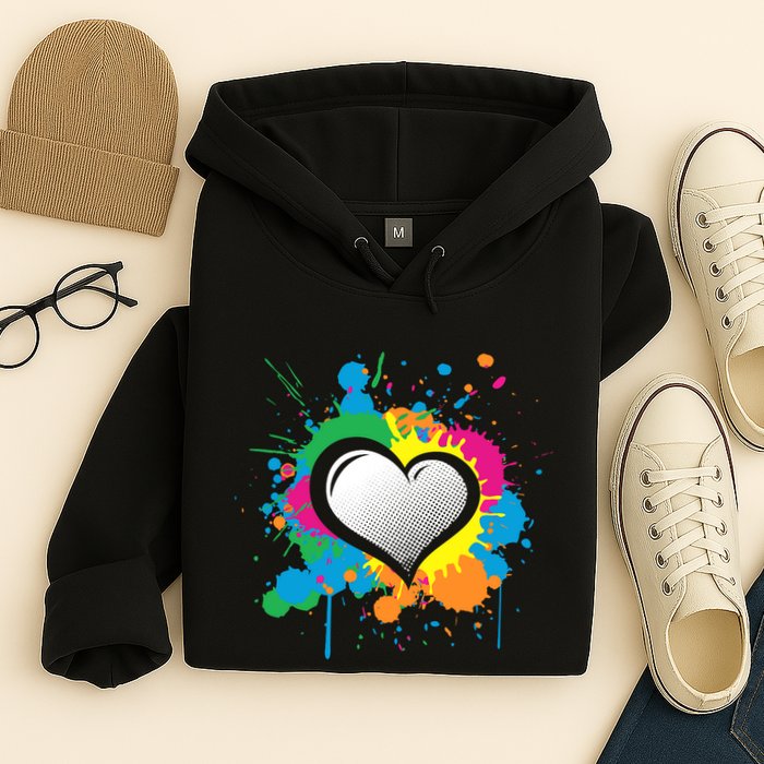Unique Love Heart Multi Color Paint Splash Splatter Hoodie