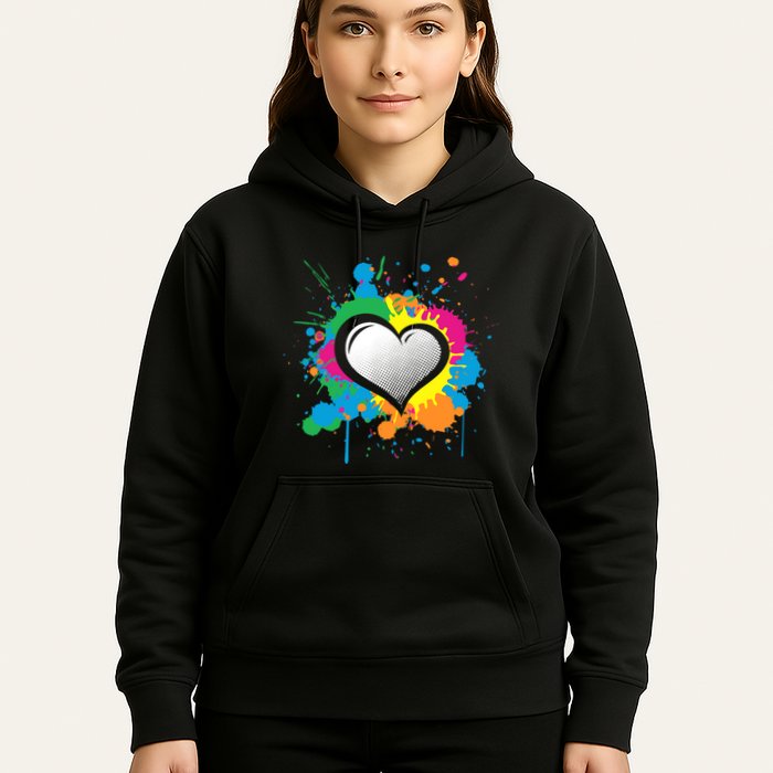Unique Love Heart Multi Color Paint Splash Splatter Hoodie