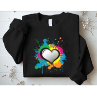 Unique Love Heart Multi Color Paint Splash Splatter Sweatshirt