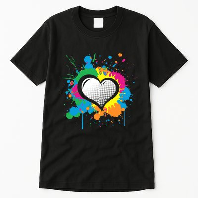 Unique Love Heart Multi Color Paint Splash Splatter Tall T-Shirt