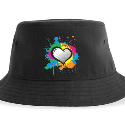 Unique Love Heart Multi Color Paint Splash Splatter Sustainable Bucket Hat