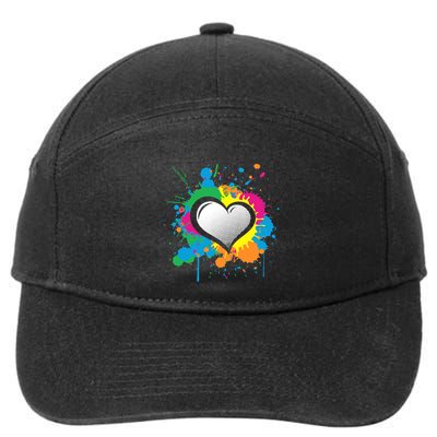 Unique Love Heart Multi Color Paint Splash Splatter 7-Panel Snapback Hat
