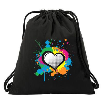 Unique Love Heart Multi Color Paint Splash Splatter Drawstring Bag
