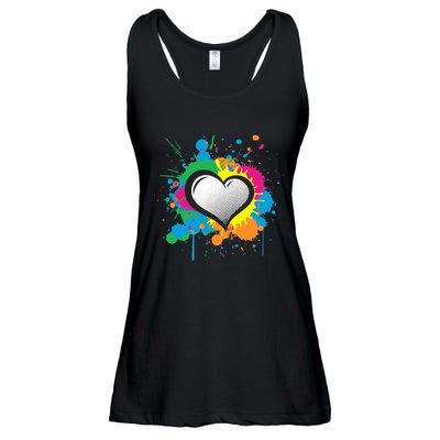 Unique Love Heart Multi Color Paint Splash Splatter Ladies Essential Flowy Tank