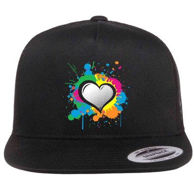 Unique Love Heart Multi Color Paint Splash Splatter Flatbill Hat