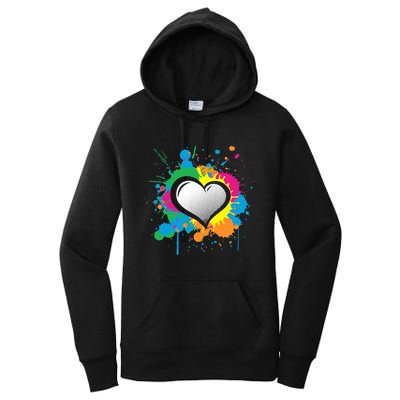 Unique Love Heart Multi Color Paint Splash Splatter Women's Pullover Hoodie