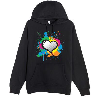Unique Love Heart Multi Color Paint Splash Splatter Premium Pullover Hoodie