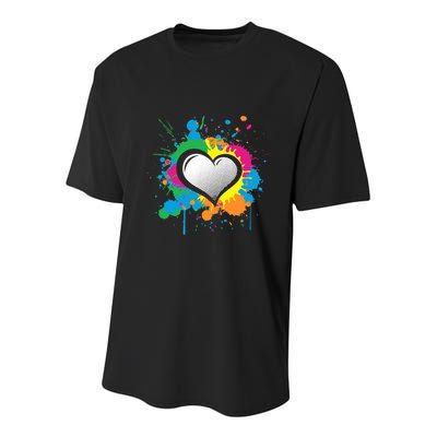 Unique Love Heart Multi Color Paint Splash Splatter Youth Performance Sprint T-Shirt