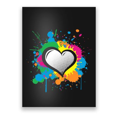 Unique Love Heart Multi Color Paint Splash Splatter Poster