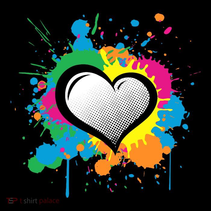 Unique Love Heart Multi Color Paint Splash Splatter Poster