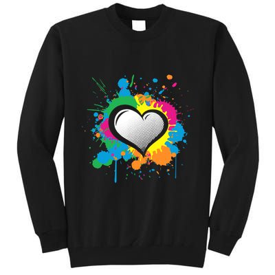 Unique Love Heart Multi Color Paint Splash Splatter Tall Sweatshirt