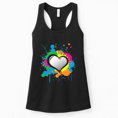 Unique Love Heart Multi Color Paint Splash Splatter Womens Tank Top