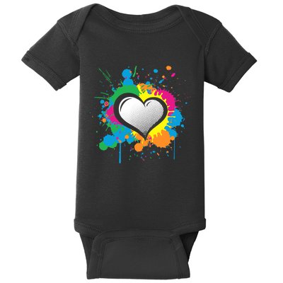Unique Love Heart Multi Color Paint Splash Splatter Baby Bodysuit