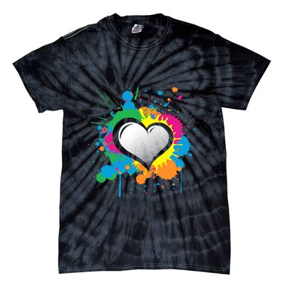 Unique Love Heart Multi Color Paint Splash Splatter Tie-Dye T-Shirt